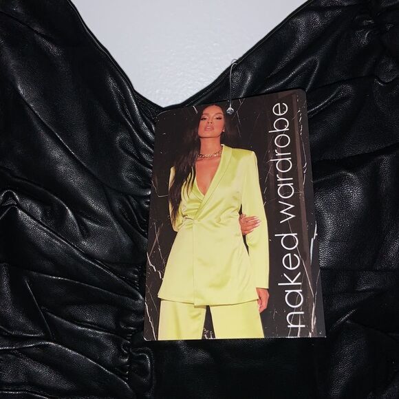 Naked Wardrobe Runway Faux Leather Ruched Puff Sleeve Dress - Picture 7 of 8